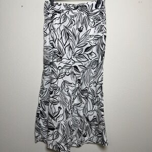 Christian Siriano 100% Linen Pants White‎ Tropical Leaf Print Linen Wide Leg